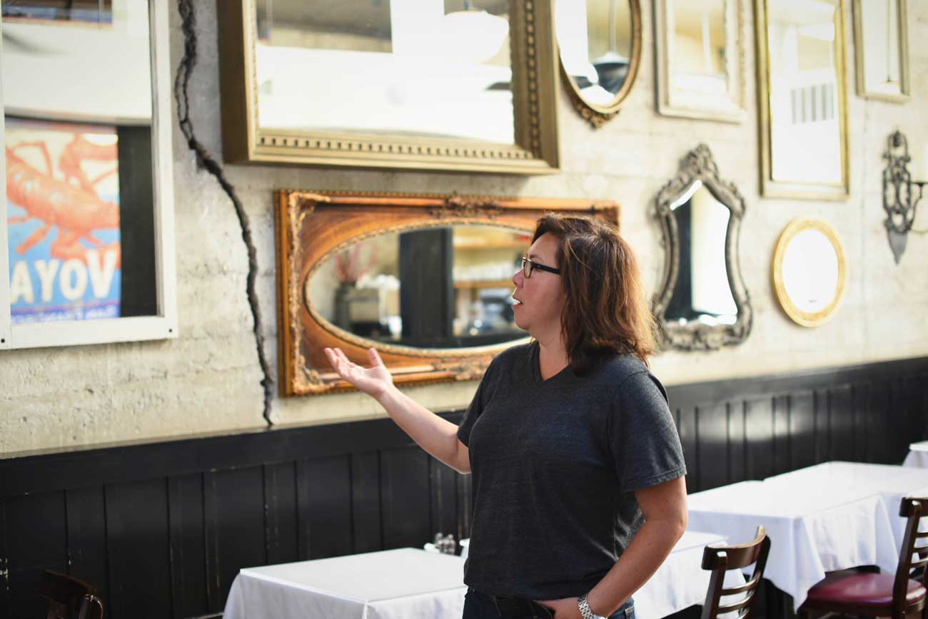 Chef Brenda and her wife, Libby, hand picked each mirror from local antique shops. The large mirror was custom made for the restaurant.
