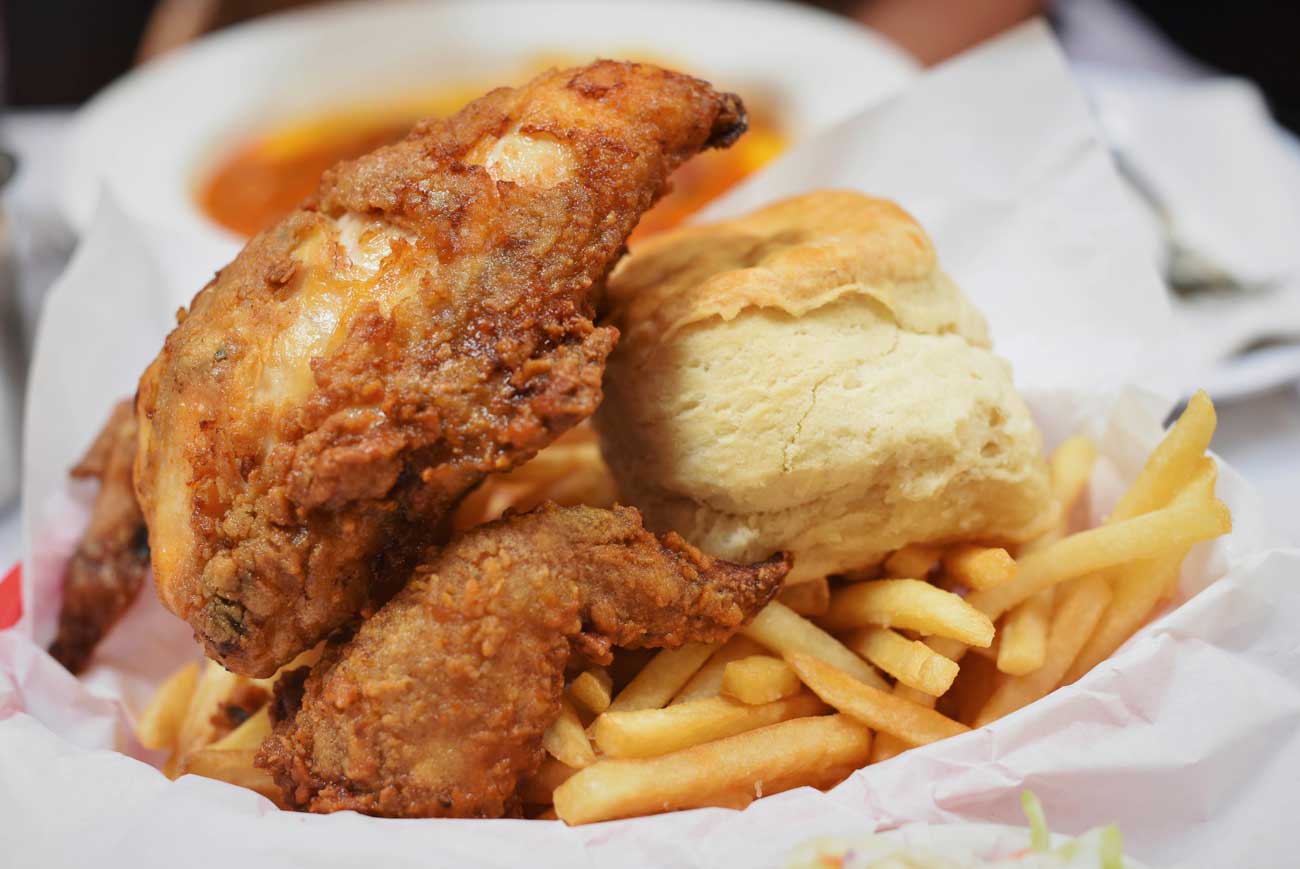 Close up of the fried chicken, a popular item on the menu.