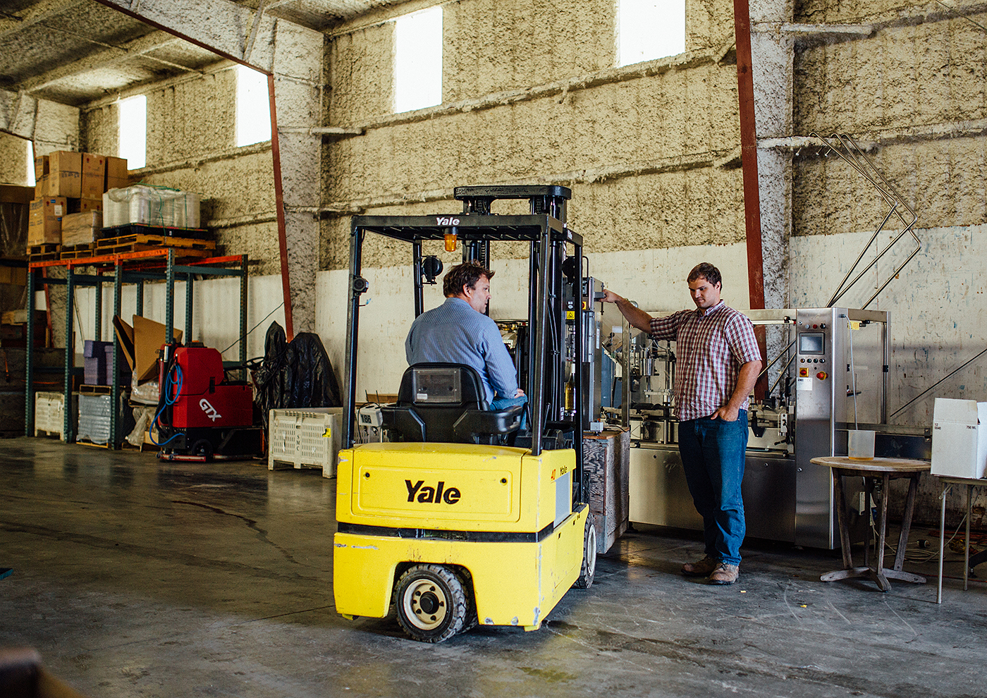 Don Gowan operates a Yale forklift 