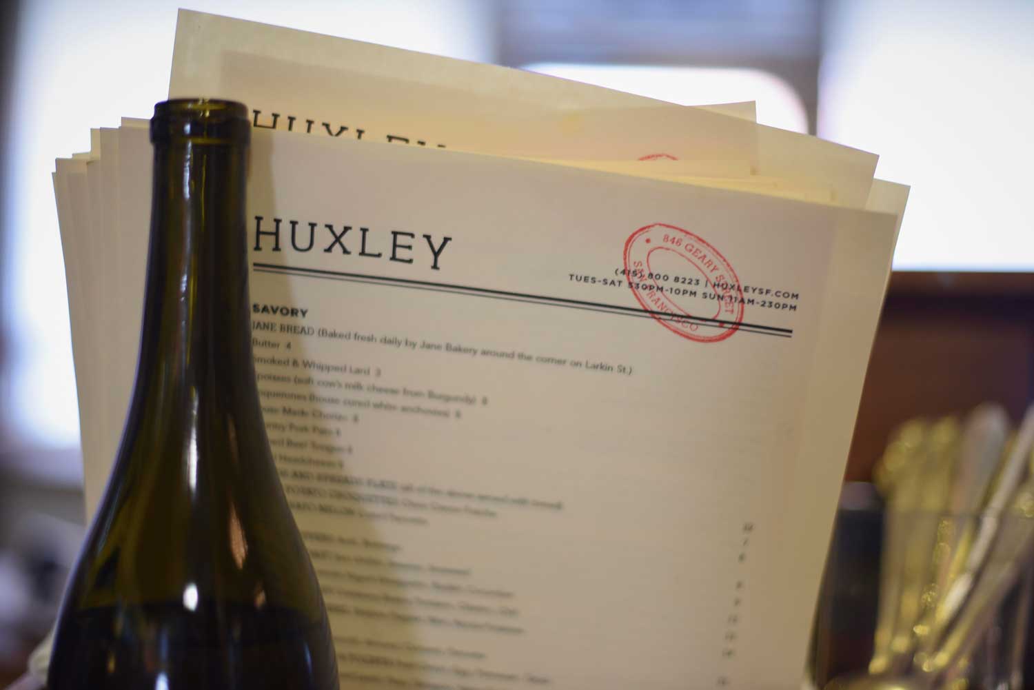 The Huxley menu changes with the seasons.