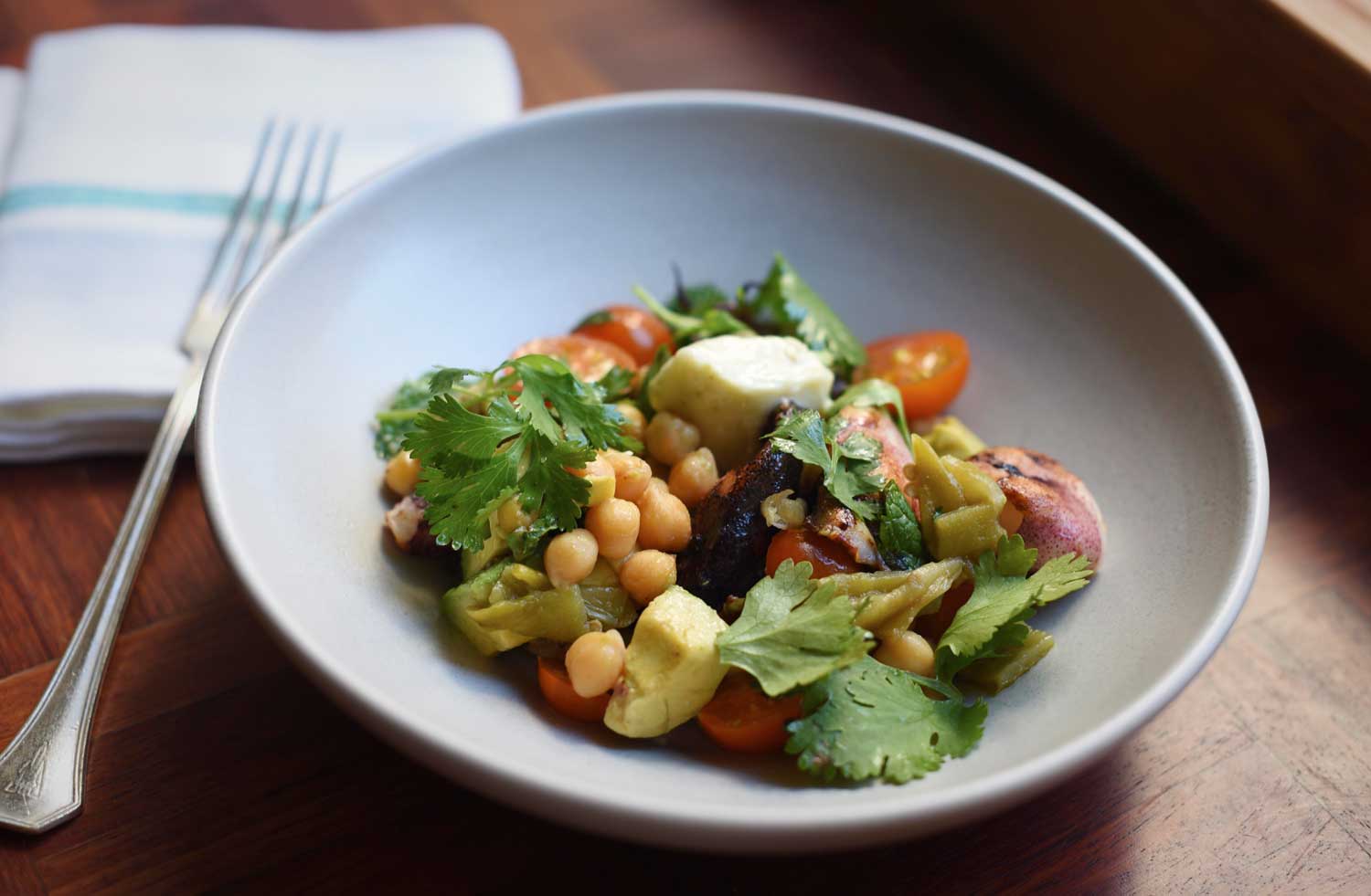 Charred Squid with Chickpeas and Cilantro