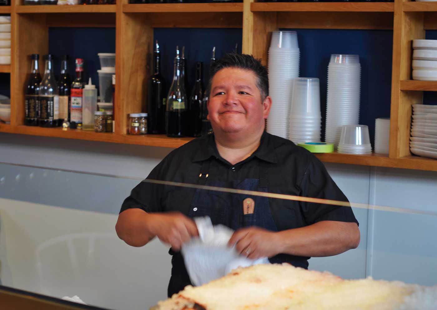 Chef Tim Archuleta preps the oysters for dinner