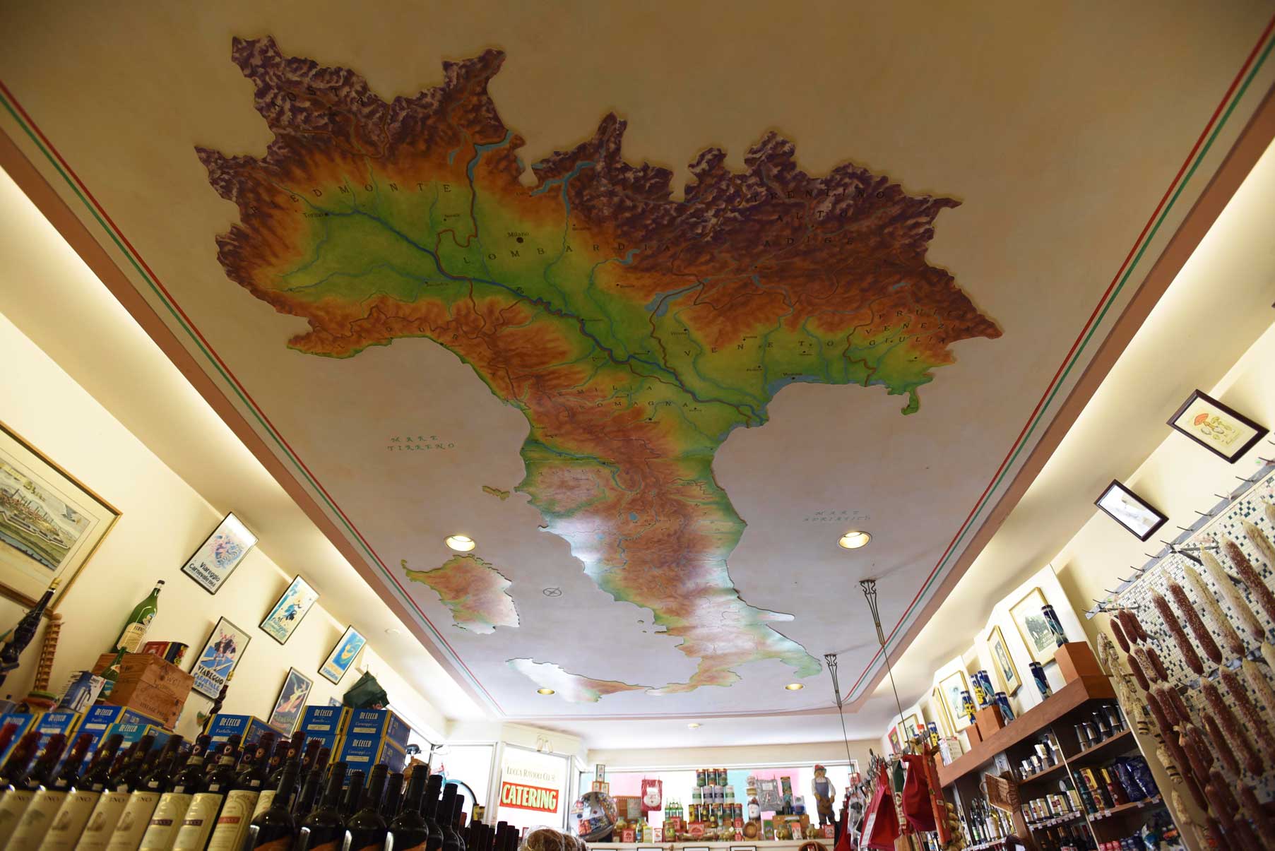 The mural on the ceiling shows off Italy's terrain