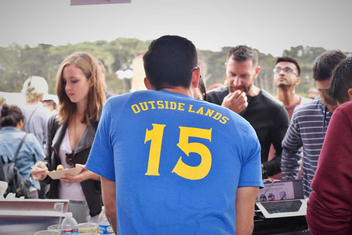 Since Sataysfied has been invited to participate in each of the last five Outside Lands festivals, it's become a tradition to create custom t-shirts for their team every year. This year's theme: Golden State Warriors jerseys.