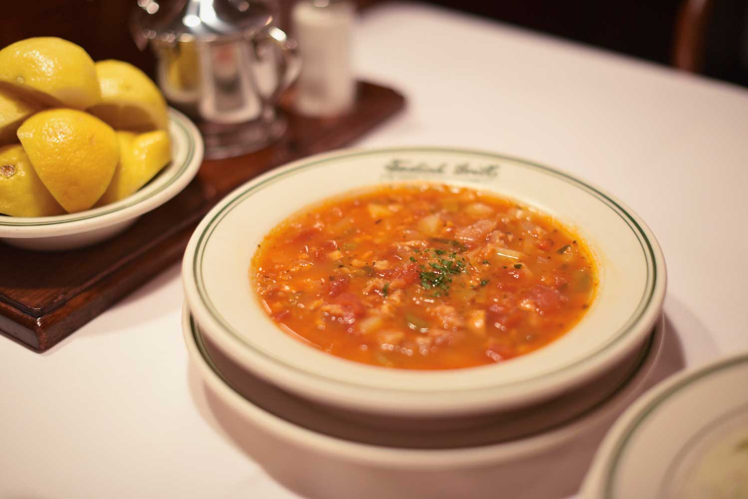 The red New England style clam chowder is a popular staple on the menu.