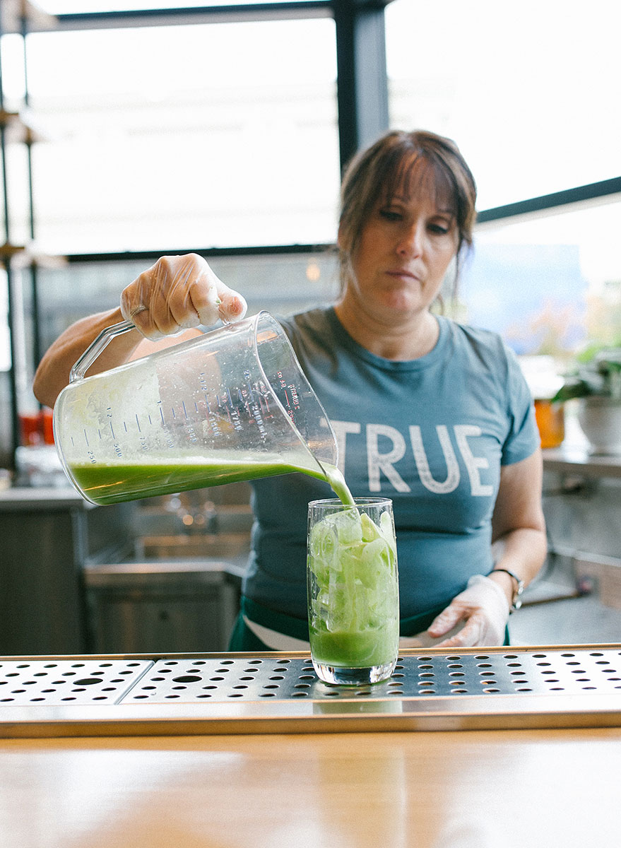 Fresh juice is blended to order at True Food Kitchen, where sodas are not allowed.  