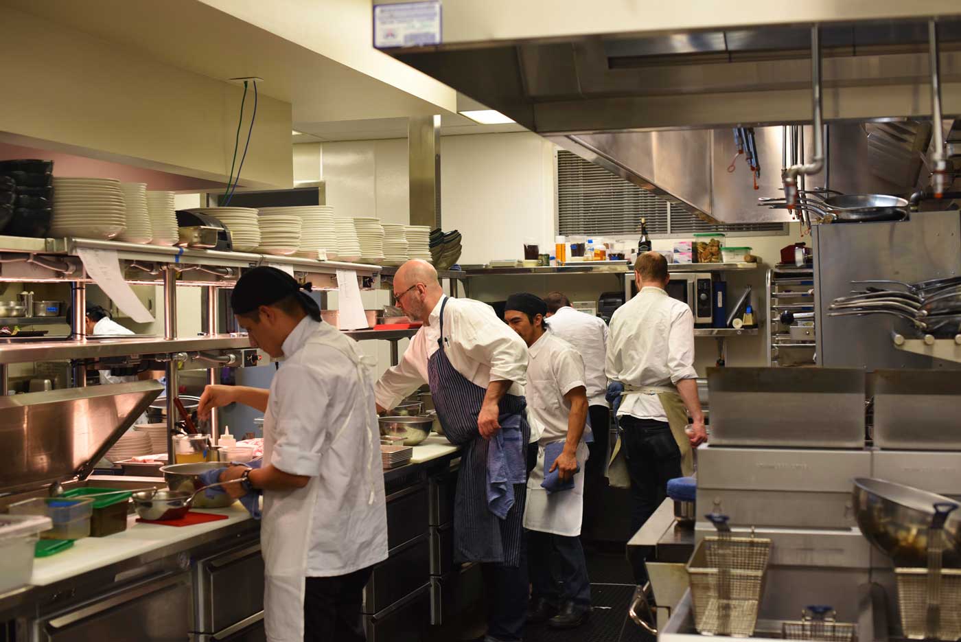 The large kitchen at Volta has the same airy, clean feel of the dining room.