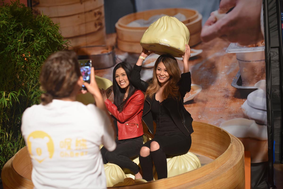Posing with human-size dim sum 