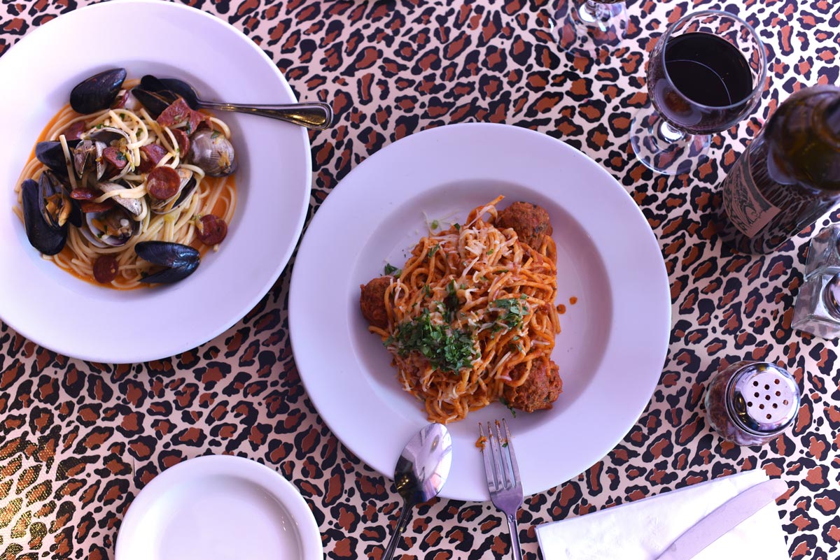 Leopard print tablecloths - not something you find every day at a quality Italian restaurant. 