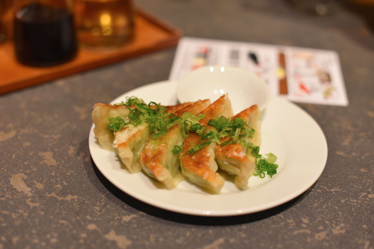The pork gyoza, warm from the fryer