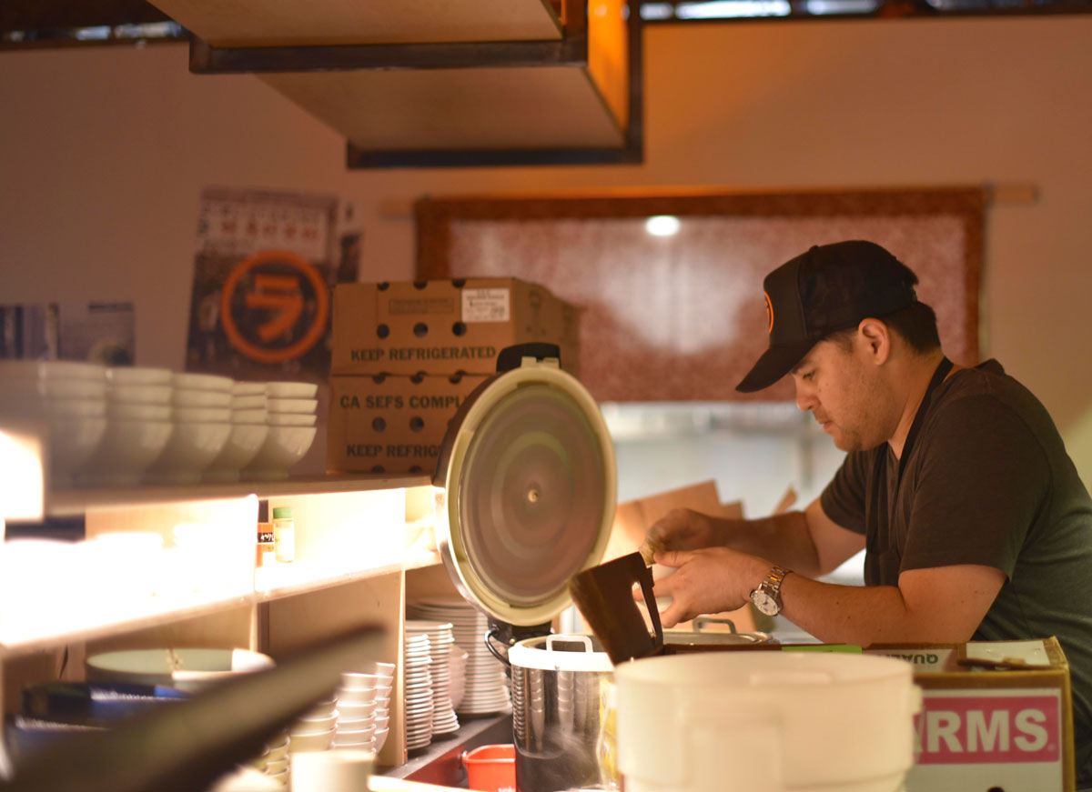 Kyle Itani behind the counter at Itani Ramen