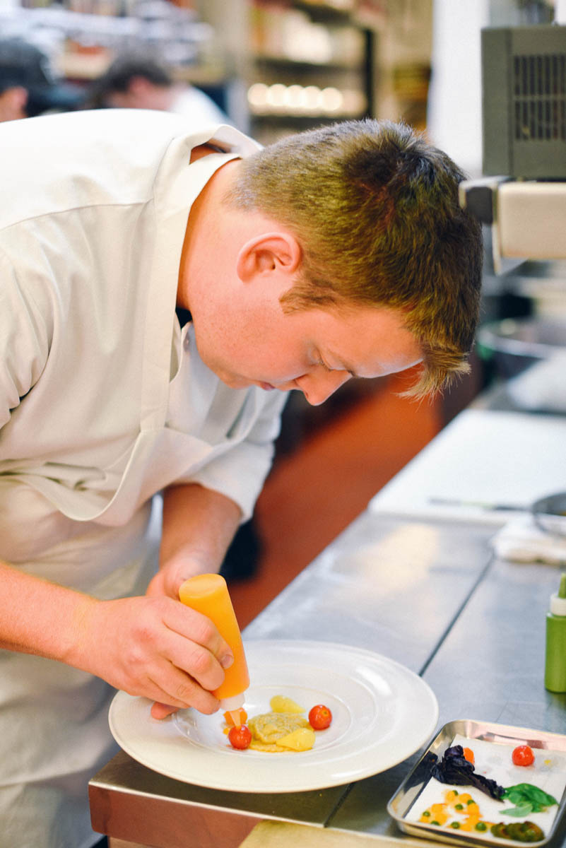 The ravioli dish is carefully plated 