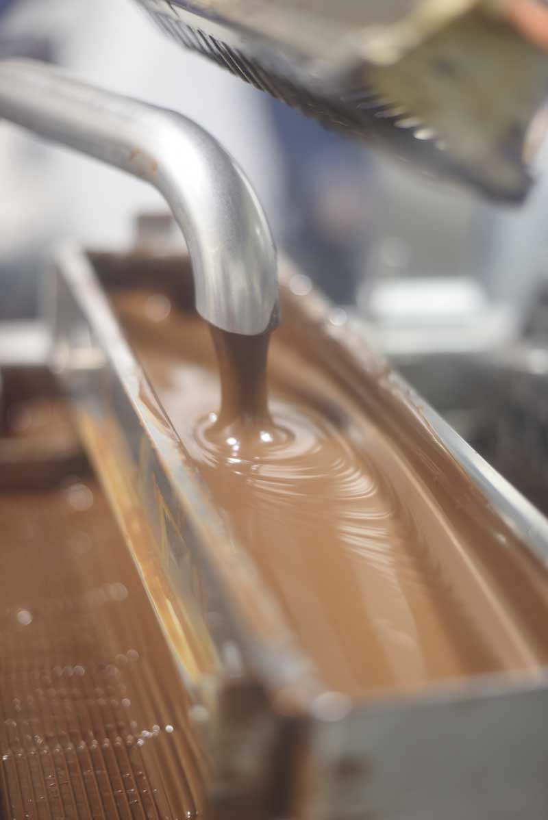 Chocolate pours out of the fountain  