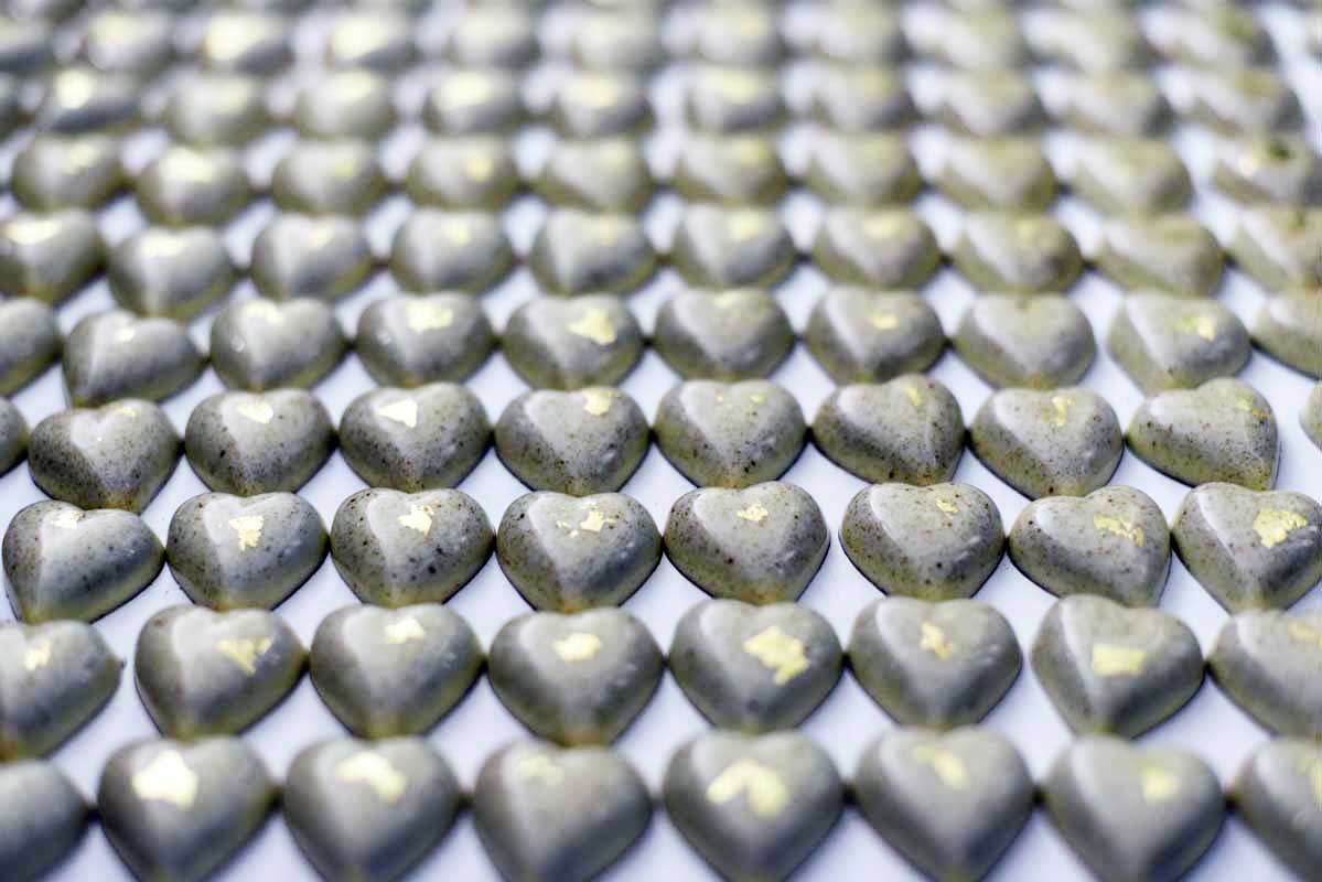 The white chocolate, gold-flecked hearts of Recchiuti Confections are a holiday favorite 