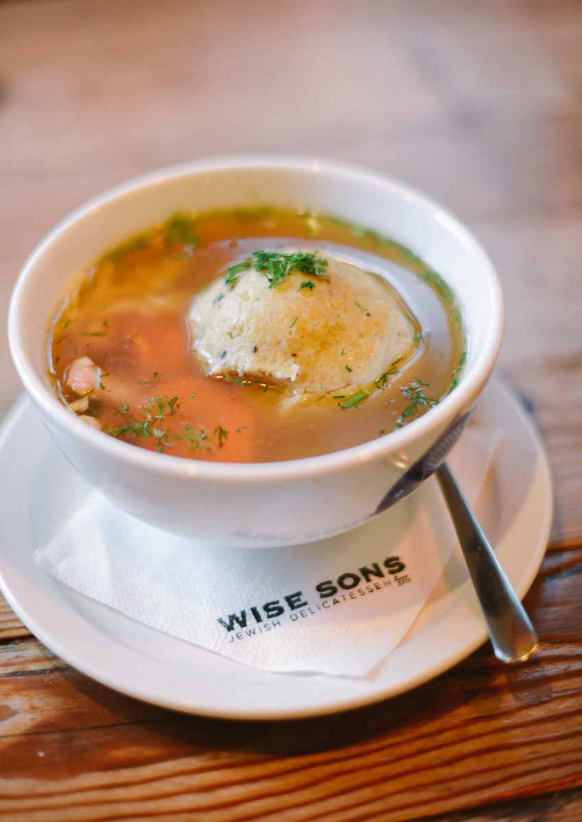 The matzo ball soup at Wise Sons is a favorite for Passover and year-round  