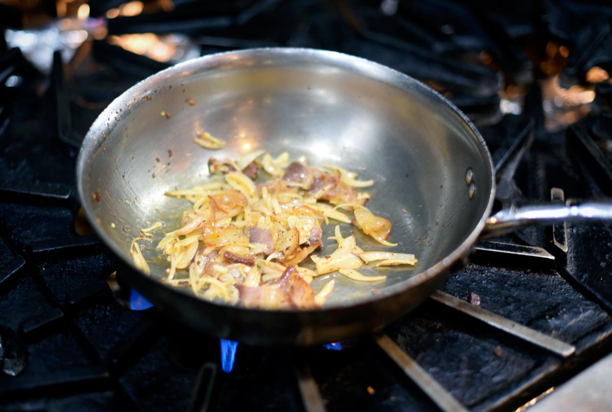Garlic and shallots are the beginning to this pasta dish